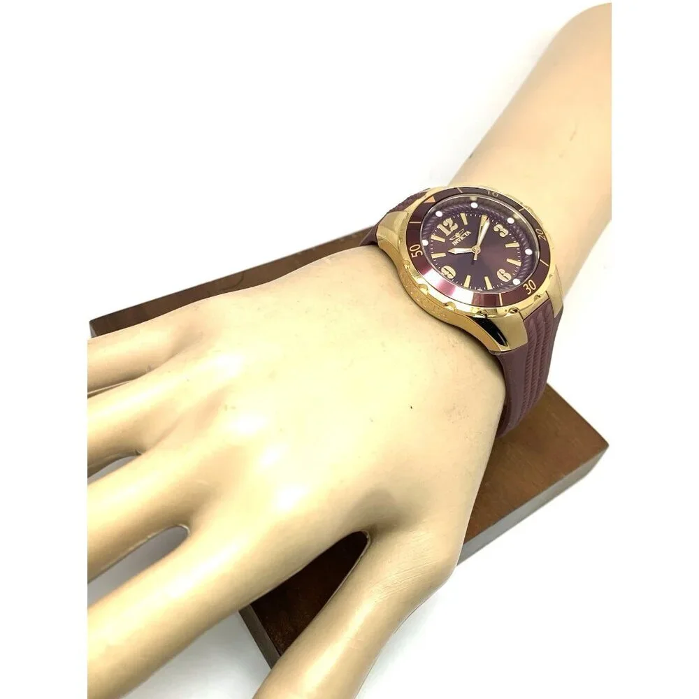 Invicta Women's Watch 17485 Angel Quartz Gold Tone Case Rubber Strap 38mm